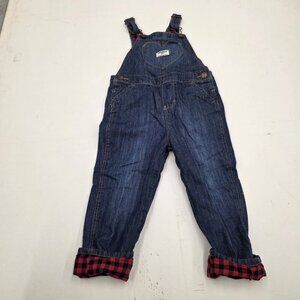 OshKosh Girls Blue Jean Denim Heart Buffalo Lined Cuff Overalls 4T